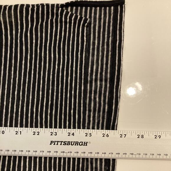 Nwot VINCE Top Women L Linen 100% Black White Stripe Slit-Side Long-Sleeve - Picture 9 of 10